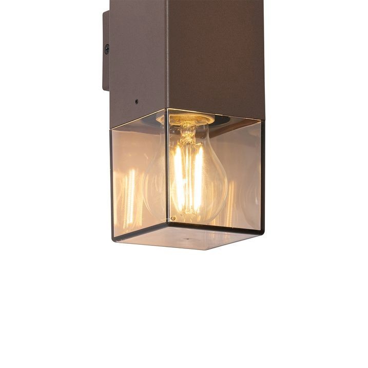 Applique da Esterno Up & Down IP44 – Lampada da Parete Biemissione Marrone con Attacco E27, Diffusore in Acrilico Trasparente, Lampadine non incluse