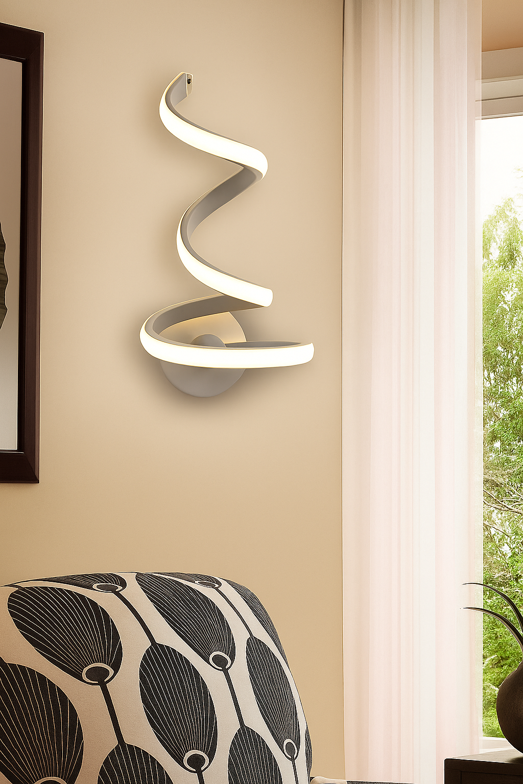 Applique LED da Parete Moderna 12W Bianco a Spirale – Luce Calda Naturale Fredda CCT – 960 Lumen – Design Curvo in Alluminio – Per Interni IP20