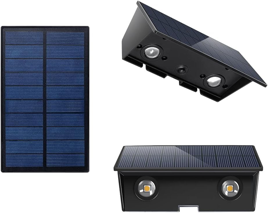 Applique LED Solare da Esterno 4W Biemissione Up&Down IP65 – Lampada da Parete a Luce Calda 3000K con Pannello Solare Integrato e Sensore Crepuscolare