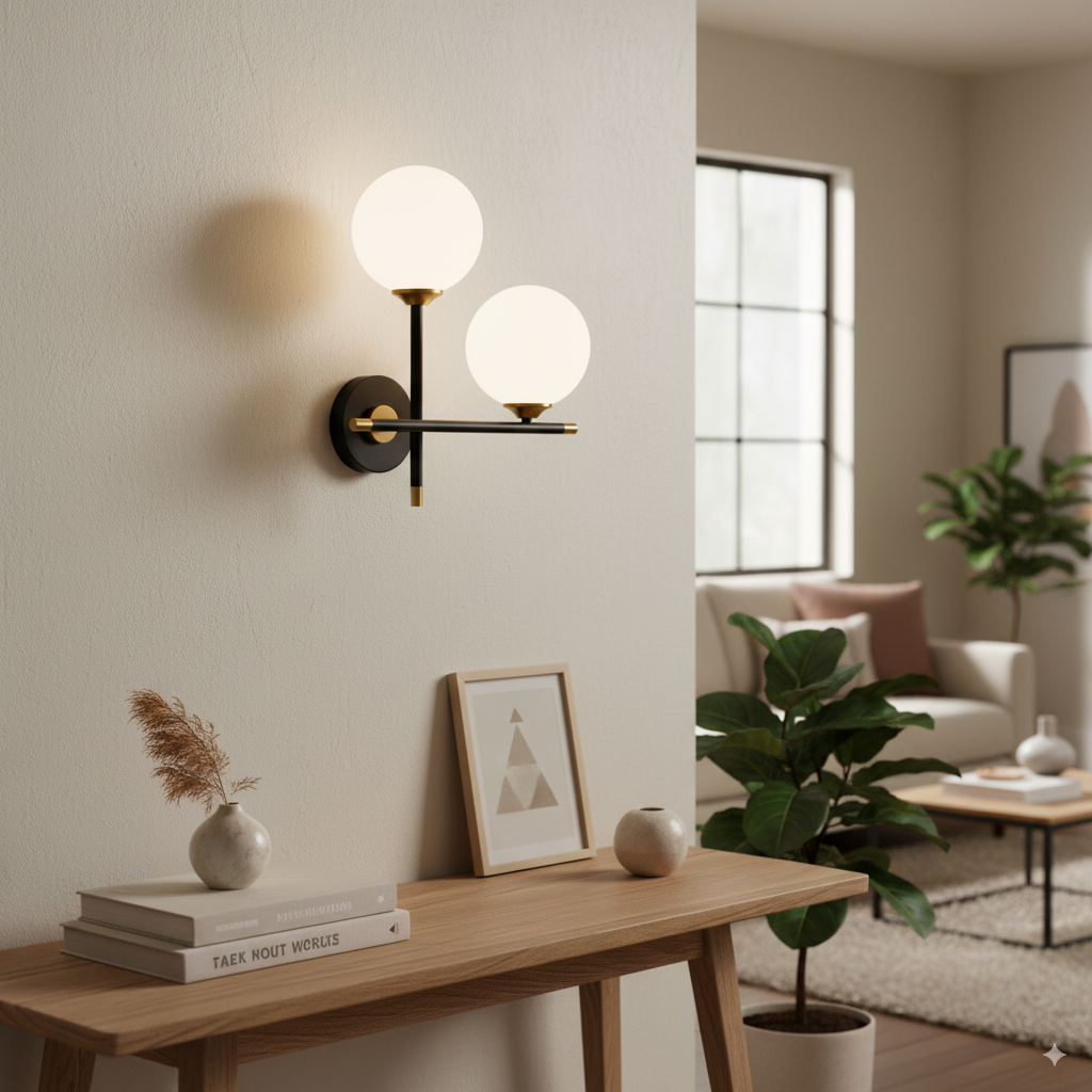 Applique da Interno con Sfere Bianche Opache – Attacco G9 – Struttura Nero e Oro– Design Moderno 31x27 cm Senza lampadine
