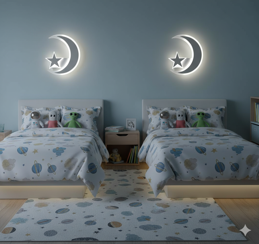 Applique LED da Parete 11W Design Luna e Stella Bianco – CCT Switch 3000K 4000K 6500K – 550 Lumen – Alluminio e Acrilico – Moderno per Cameretta, Soggiorno o Corridoio