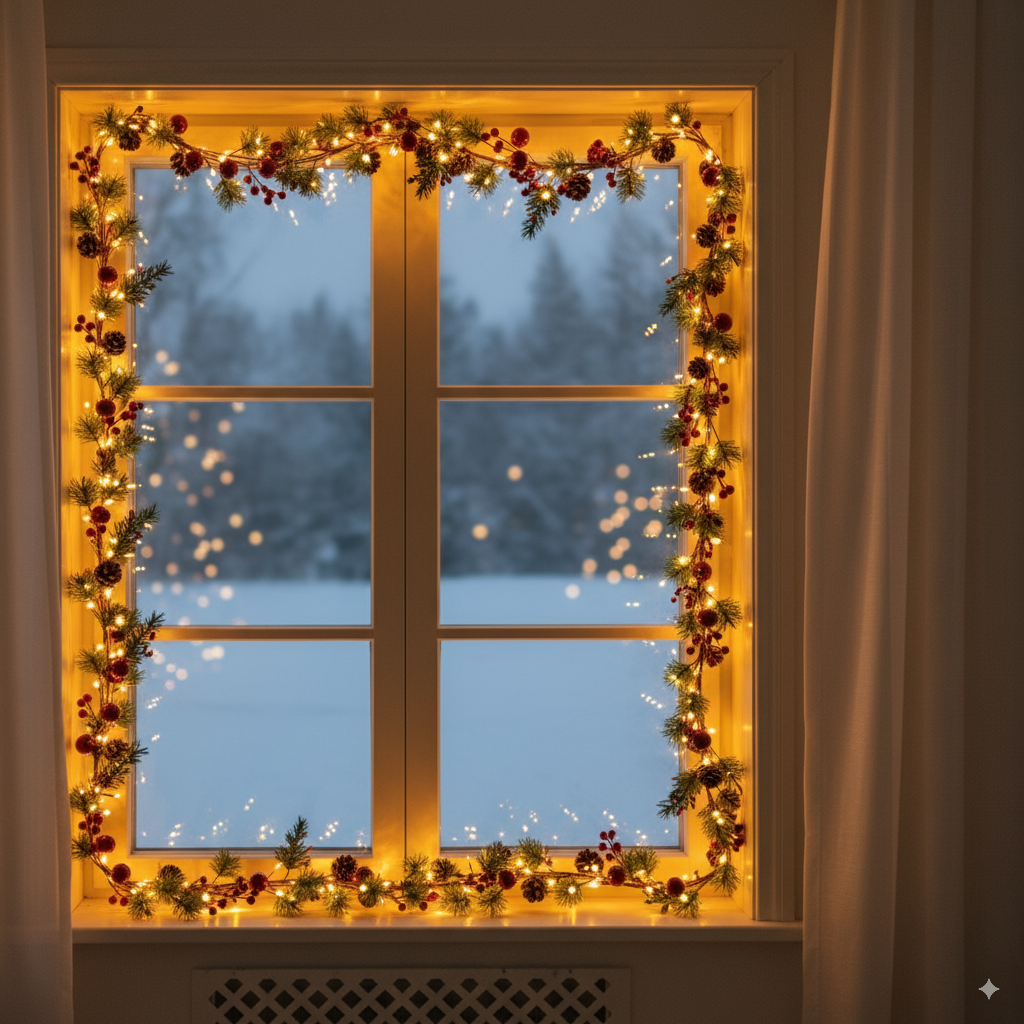 Ghirlanda Luminosa Natalizia 2 Metri con 20 MicroLED Luce Calda – Decorazione con Pigne, Bacche Rosse e Rametti di Pino – Funzionamento a Batterie