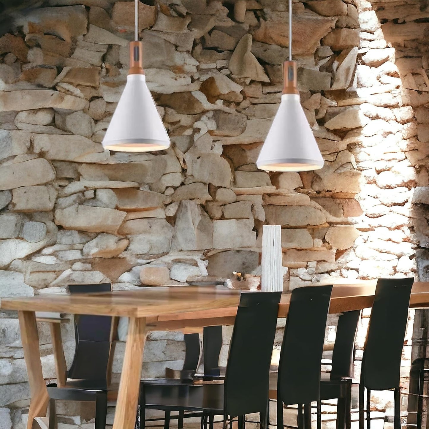 Lampadario da soffitto a sospensione con attacco E27 (lampadina non inclusa) moderno industriale a forma di cono Bianco 25x27 cm