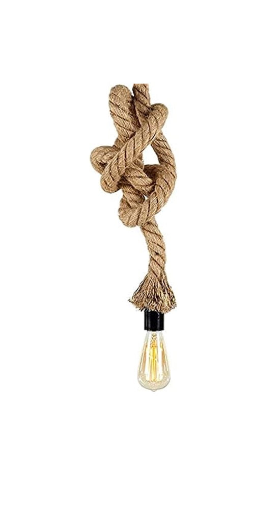 Lampadario a Sospensione Vintage con Corda di Canapa 150cm, Attacco E27, Rosone in Metallo Nero, per Cucina, Soggiorno, Taverna, Stile Industriale e Rustico, 220–240V