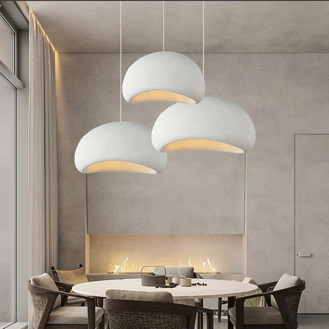 Lampadario a sospensione Wabi-Sabi in polistirene ad alta densità Ø40 cm – Attacco E27 – Stile giapponese moderno – Bianco effetto pietra