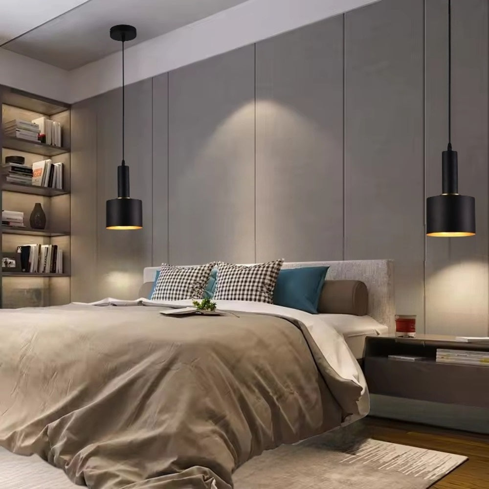 Lampadario Pendente, Design Minimal, Attacco E27, Altezza Regolabile, Ideale per Cucina, Sala da Pranzo, Bar e Camere da Letto, Nero e dorato, Bianco