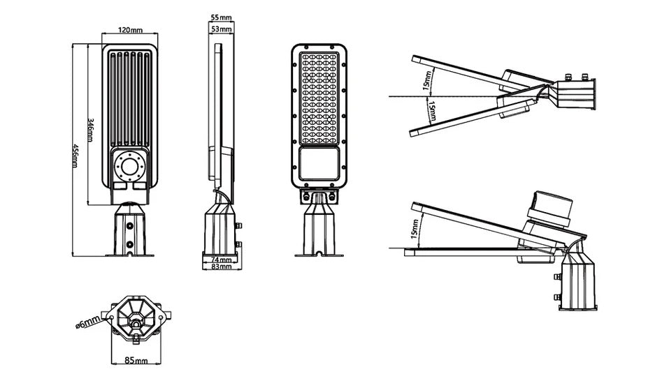 Lampione armatura Stradale LED 50w, 220V, 5000 Lumen, Luce Naturale , Impermeabile IP65, Alluminio, Inclinazione Regolabile