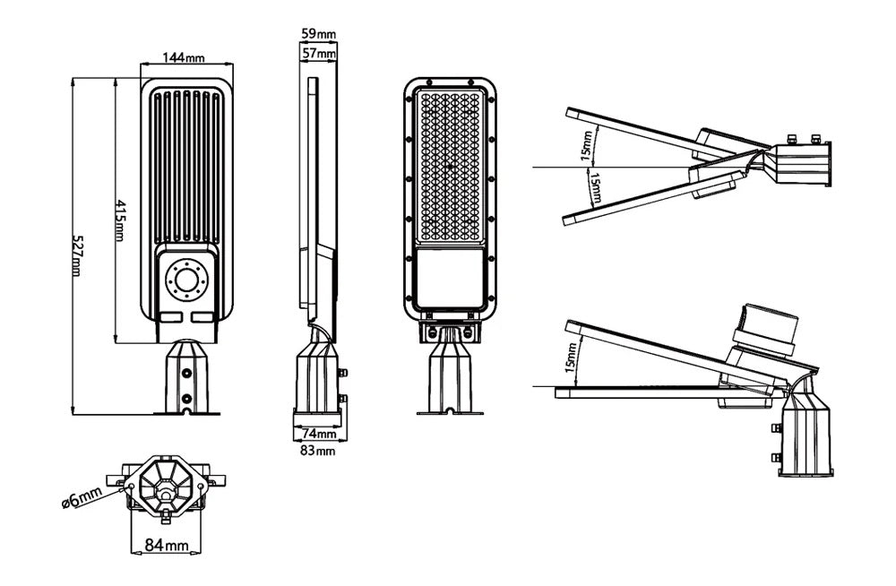 Lampione armatura Stradale LED 100w, 220V, 10000 Lumen, Luce Naturale , Impermeabile IP65, Alluminio, Inclinazione Regolabile
