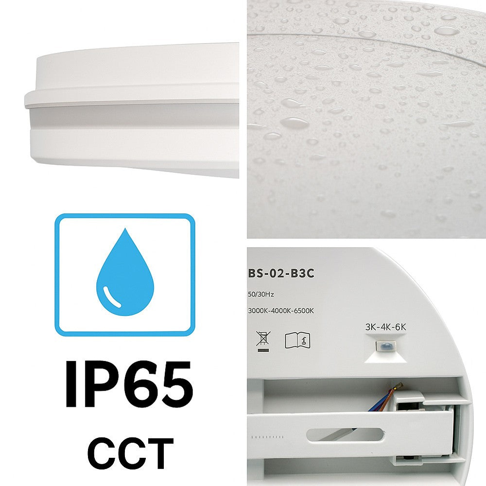 Plafoniera Bianca o Nera a LED per interno ed esterno da Soffitto e Parete 29W 3940 Lumen IP65 CCT Switch Luce Calda Naturale Fredda Ø235mm 220V