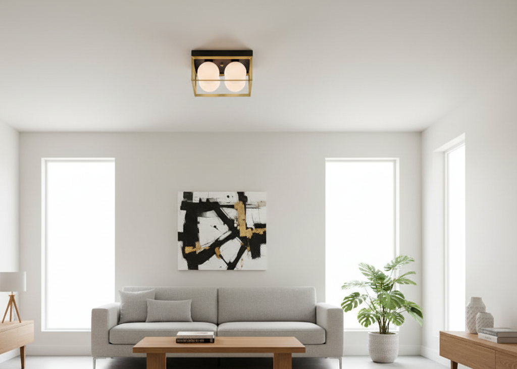 Lampada da Soffitto Plafoniera Moderna Minimalista con sfera in Vetro Opalino Attacco G9 Illuminazione Elegante per Soggiorno Camera da Letto cucina Quadrata con 4 sfere