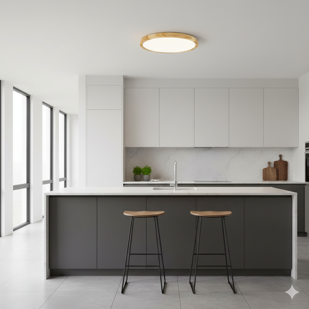Plafoniera LED Soffitto Rotonda 18W Ø23cm Effetto Legno – Colore della Luce selezionabile, Calda, Fredda, Naturale, 1700lm, IP40