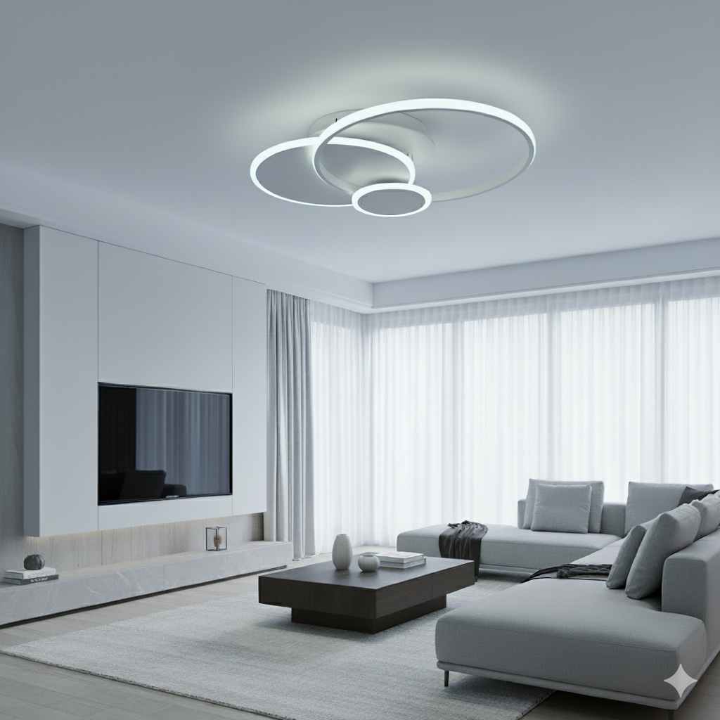 Plafoniera LED Moderna 37W 2960lm CCT Switch 3000K 4000K 6500K – Design a Doppio Cerchio Bianco per Soffitto Interni