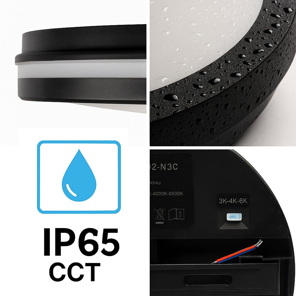 Plafoniera Bianca o Nera a LED per interno ed esterno da Soffitto e Parete 29W 3940 Lumen IP65 CCT Switch Luce Calda Naturale Fredda Ø235mm 220V