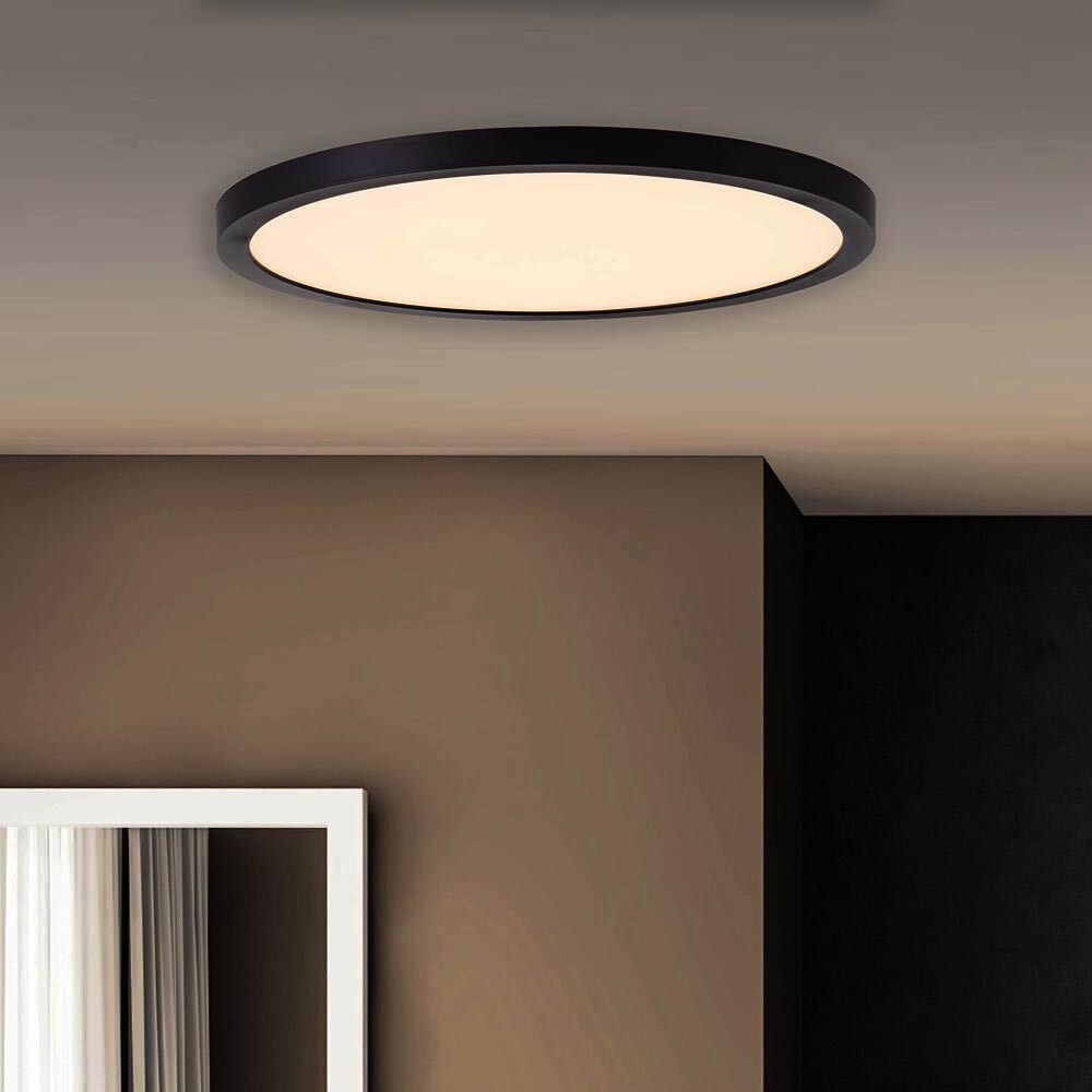 Plafoniera LED Slim 36W 3600lm Ø48cm CCT-Switch 6500K/4000K/2700K – Luce fredda calda o naturale Selezionabile, Nero, Angolo 120°, IP40 – Design Ultra Sottile