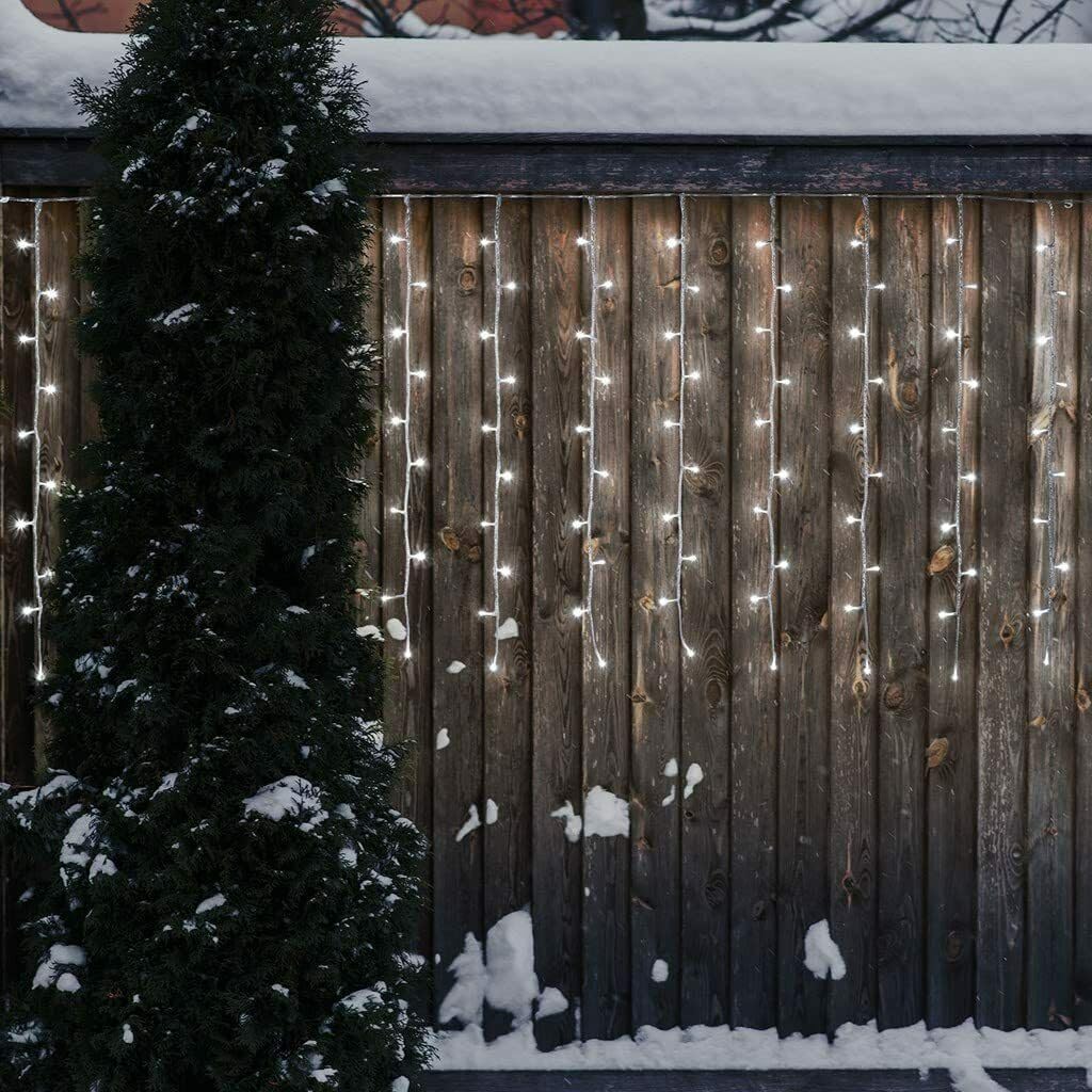 Tenda Luminosa Natalizia 12 metri Stalattiti a LED 480 Luci fredde + led intermittenti Bianco Freddo per Interno ed Esterno IP44