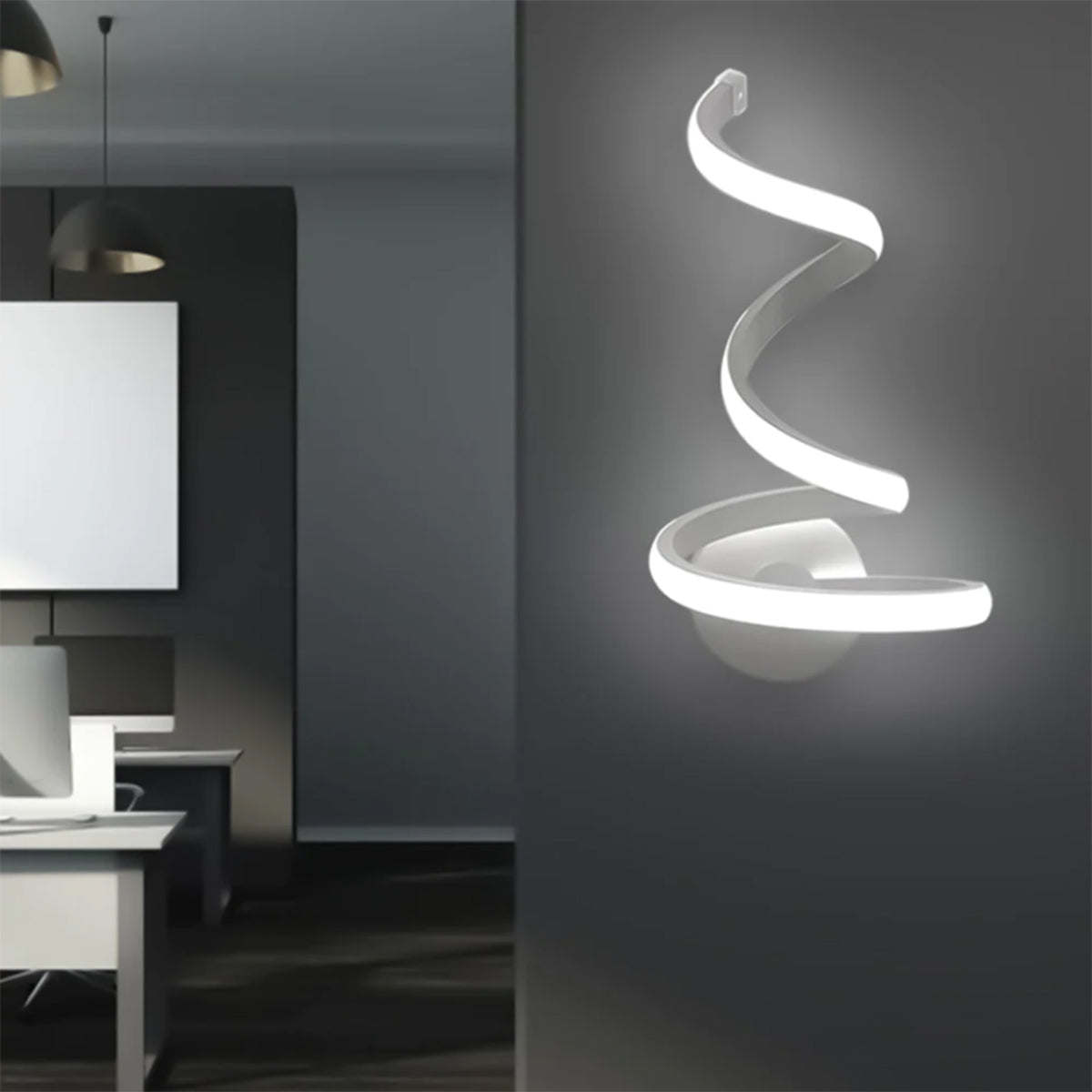 Applique LED da Parete Moderna 12W Bianco a Spirale – Luce Calda Naturale Fredda CCT – 960 Lumen – Design Curvo in Alluminio – Per Interni IP20