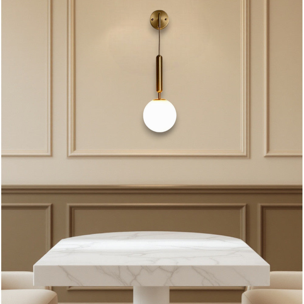 Applique Lampada da Parete Oro con Sfera Acrilico Attacco G9, Design Minimalista, Regolabile, in Metallo, Elegante per Camera, Soggiorno e Corridoio