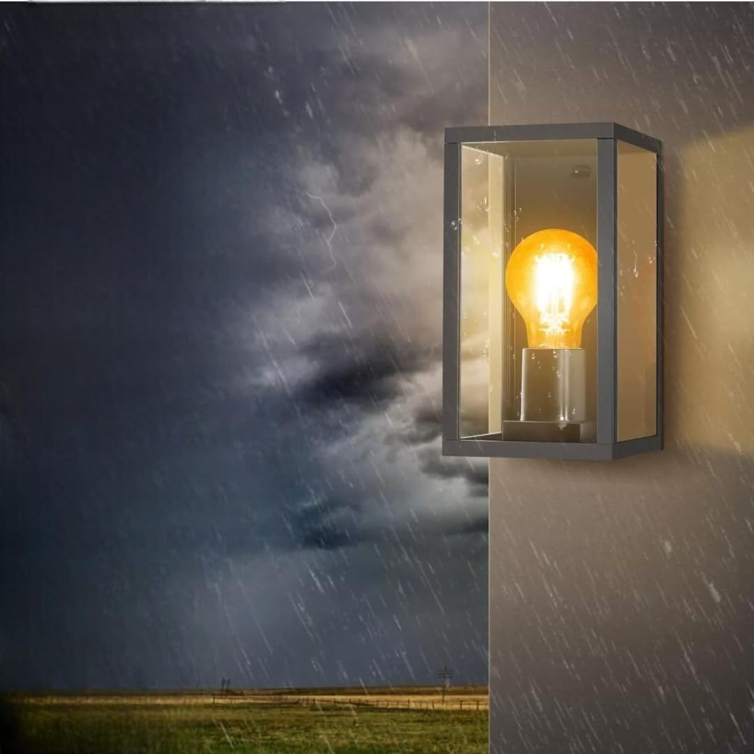 Applique lanterna Nera da Parete IP44 E27, Lampada Esterna in Alluminio, Illuminazione per Ingresso, Vialetti, Patii