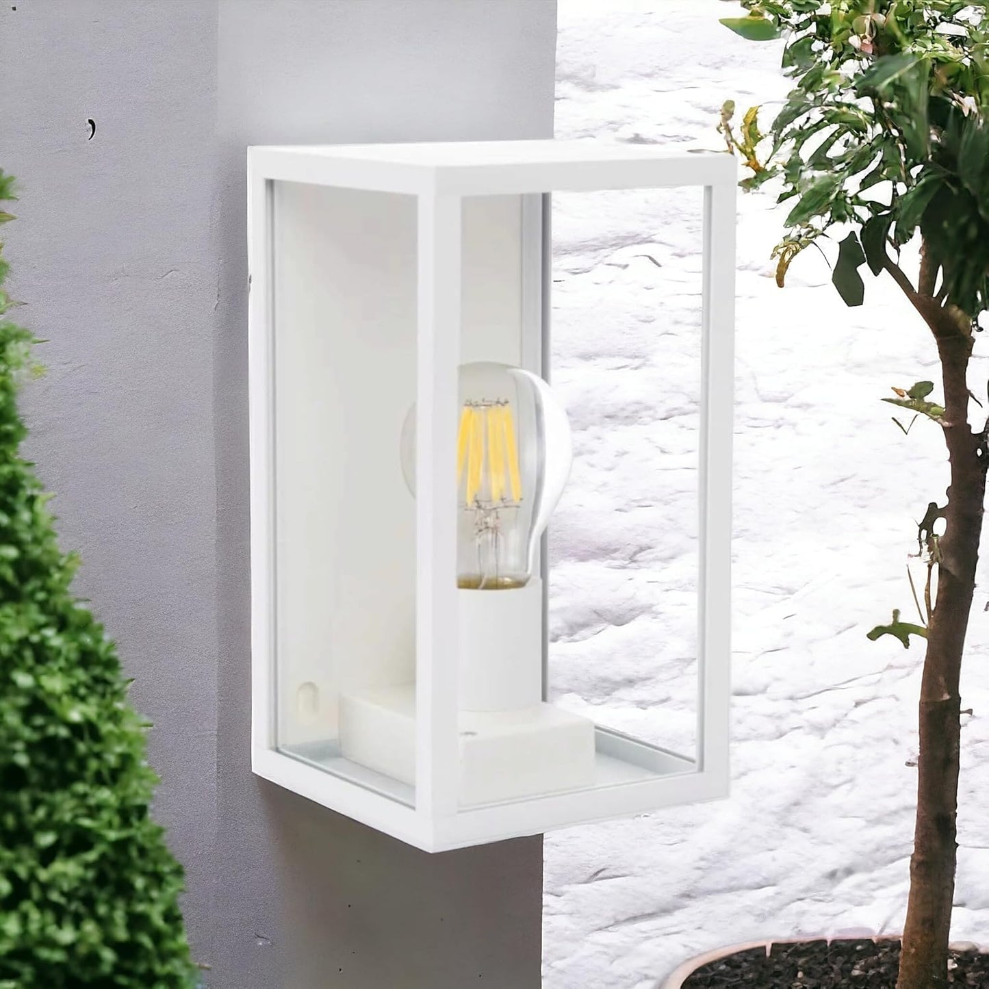Applique lanterna Bianca da Parete IP44 E27, Lampada Esterna in Alluminio, Illuminazione per Ingresso, Vialetti, Patii