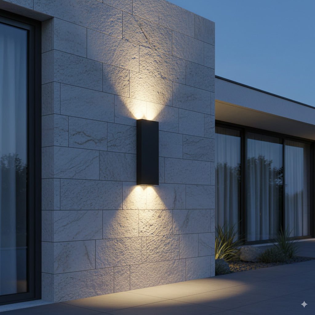 Applique LED da Esterno Biemissione 8W 734lm IP65 Nera o Bianca con CCT Switch 3000K 4000K 6000K – Fascio 295°