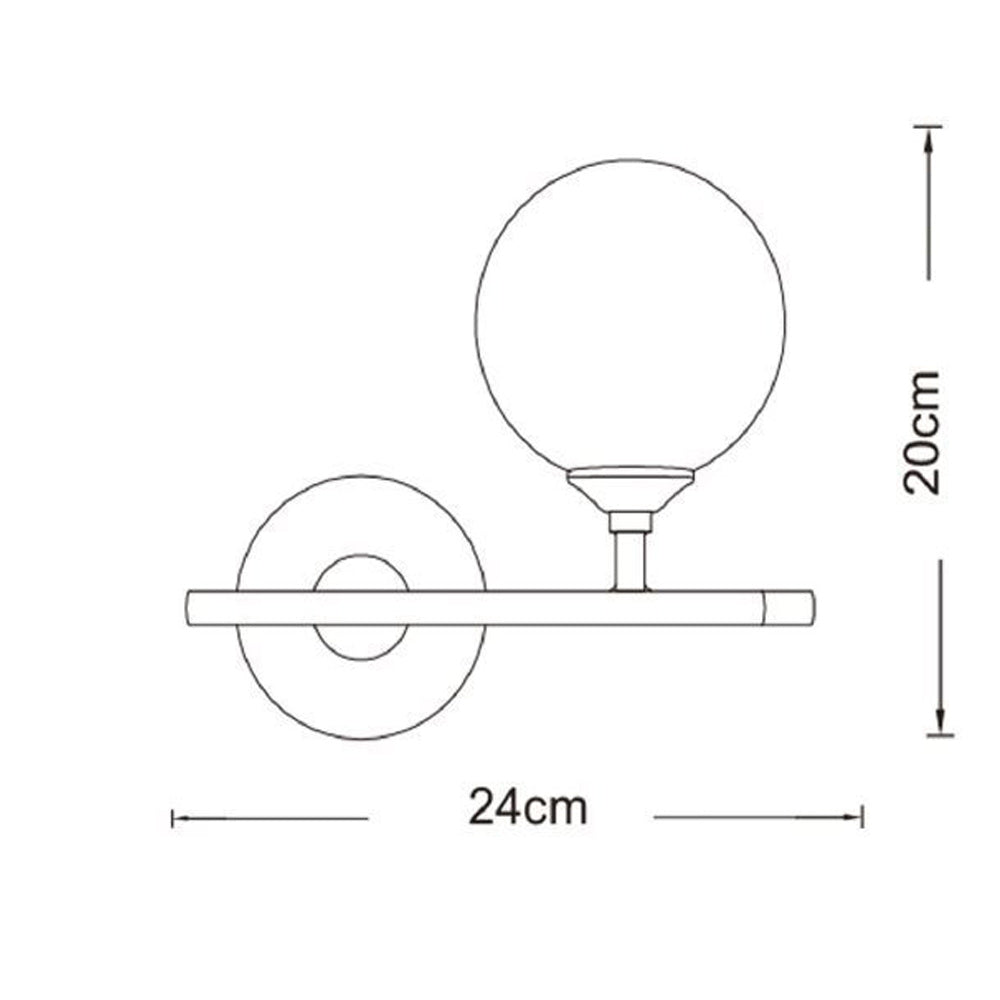 Applique da Interno con Sfera Bianca Opalina – Attacco G9 – Struttura Nero e Oro– Design Moderno 24x20 cm Senza lampadina