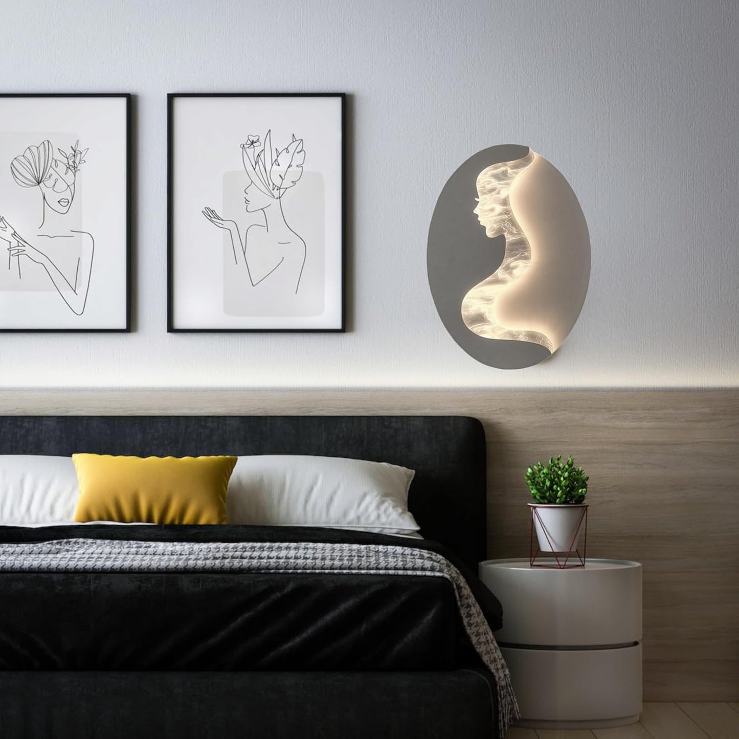 Applique LED Moderna da Parete 7W 560 Lumen con Silhouette Donna – Luce Calda/Naturale/Fredda – Bianco, IP20 – Design Artistico Interno 300x220 mm