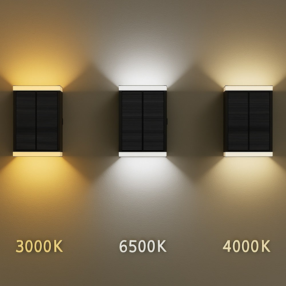 Applique con Pannello Solare LED da Esterno 2W CCT IP54 – Luce Calda/Naturale/Fredda Selezionabile – Doppia Emissione Up&Down – 20 Lumen – Ricarica Solare