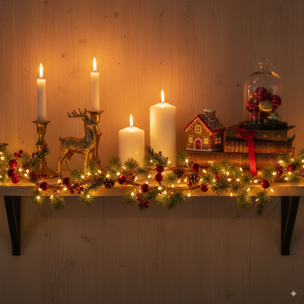 Ghirlanda Luminosa Natalizia 2 Metri con 20 MicroLED Luce Calda – Decorazione con Pigne, Bacche Rosse e Rametti di Pino – Funzionamento a Batterie