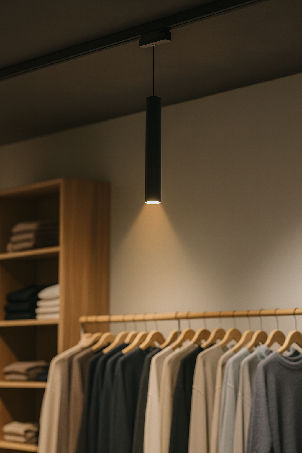 Lampada LED a Sospensione per Binario Magnetico 48V, 8W 680 Lumen, Luce Naturale 4000K o Luce Calda 3000K, Corpo Alluminio Nero, Fascio 24°, Design Moderno per Interni
