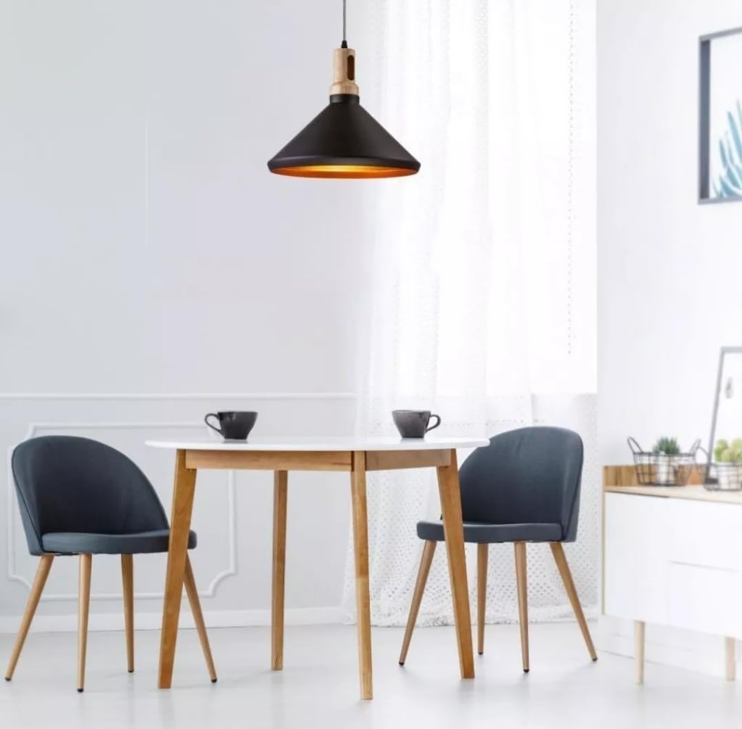 Lampadario a sospensione nero e oro in metallo con attacco E27, diametro 35 cm, altezza totale 130 cm, stile moderno, IP20