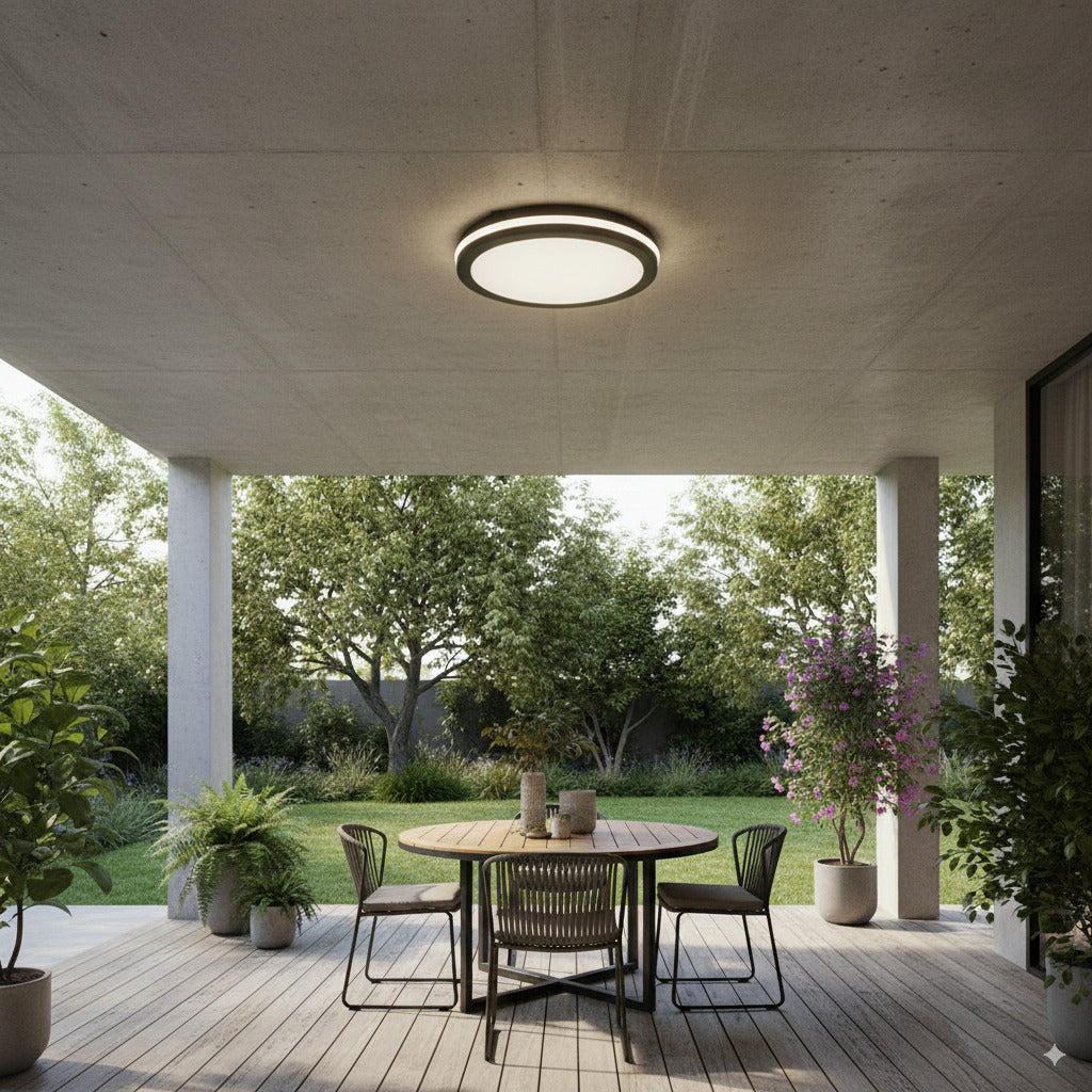 Plafoniera Bianca o Nera a LED per interno ed esterno da Soffitto e Parete 29W 3940 Lumen IP65 CCT Switch Luce Calda Naturale Fredda Ø235mm 220V