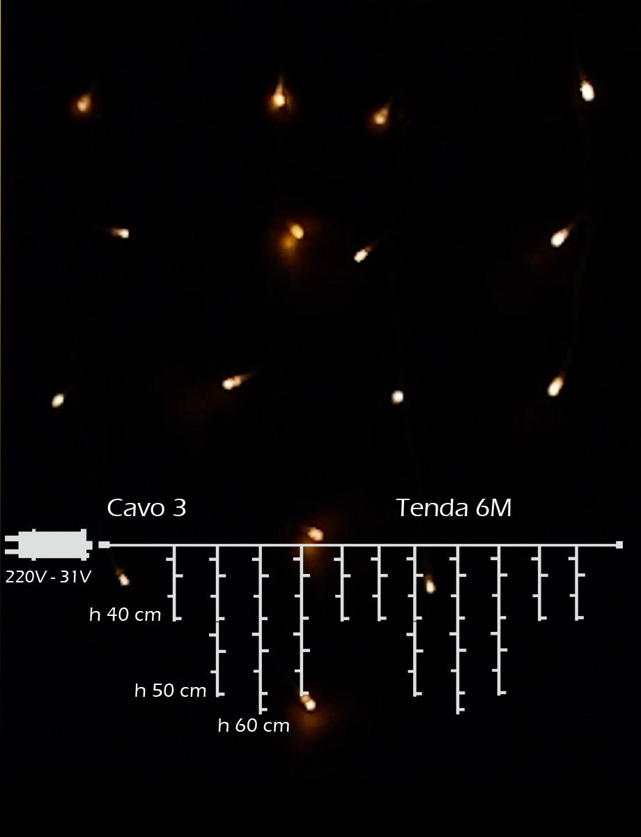 Tenda Luminosa Natalizia LED 300 Luci – 6 Metri con Stalattiti – IP44 Interno Esterno – 8 Giochi di Luce – Luce Calda, Fredda o Multicolor
