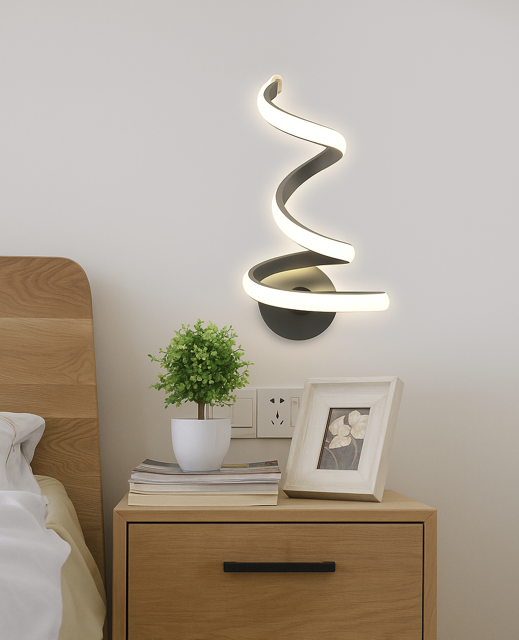 Applique LED da Parete Moderna 12W Bianco a Spirale – Luce Calda Naturale Fredda CCT – 960 Lumen – Design Curvo in Alluminio – Per Interni IP20