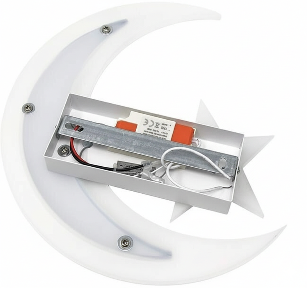 Applique LED da Parete 11W Design Luna e Stella Bianco – CCT Switch 3000K 4000K 6500K – 550 Lumen – Alluminio e Acrilico – Moderno per Cameretta, Soggiorno o Corridoio