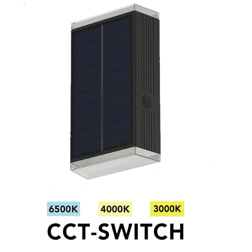 Applique con Pannello Solare LED da Esterno 2W CCT IP54 – Luce Calda/Naturale/Fredda Selezionabile – Doppia Emissione Up&Down – 20 Lumen – Ricarica Solare