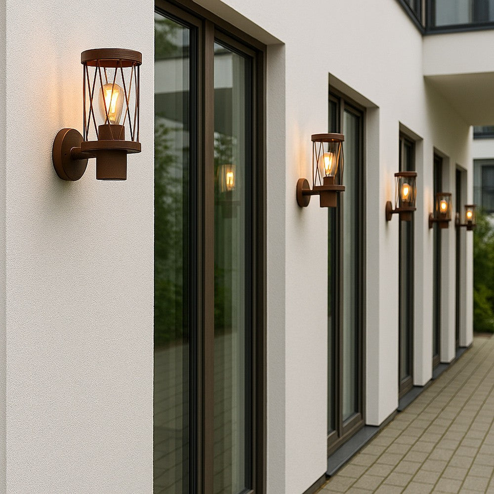 Applique da Esterno a Parete con Attacco E27 IP54 – Lanterna Marrone in Alluminio – Lampada da Parete per Giardino, Ingresso, Balcone, Terrazzo - Lampadine non incluse