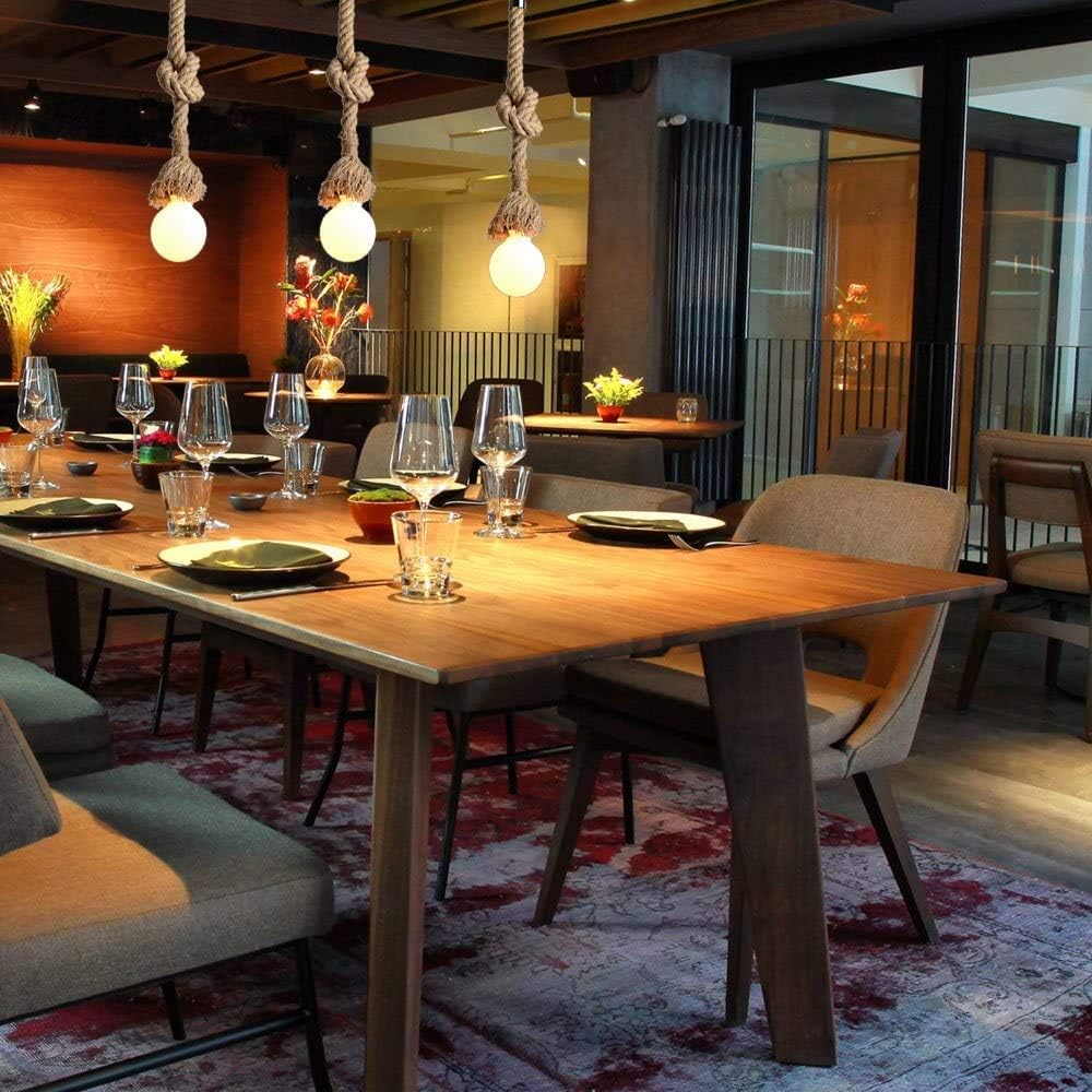 Lampadario a Sospensione Vintage con Corda di Canapa 150cm, Attacco E27, Rosone in Metallo Nero, per Cucina, Soggiorno, Taverna, Stile Industriale e Rustico, 220–240V