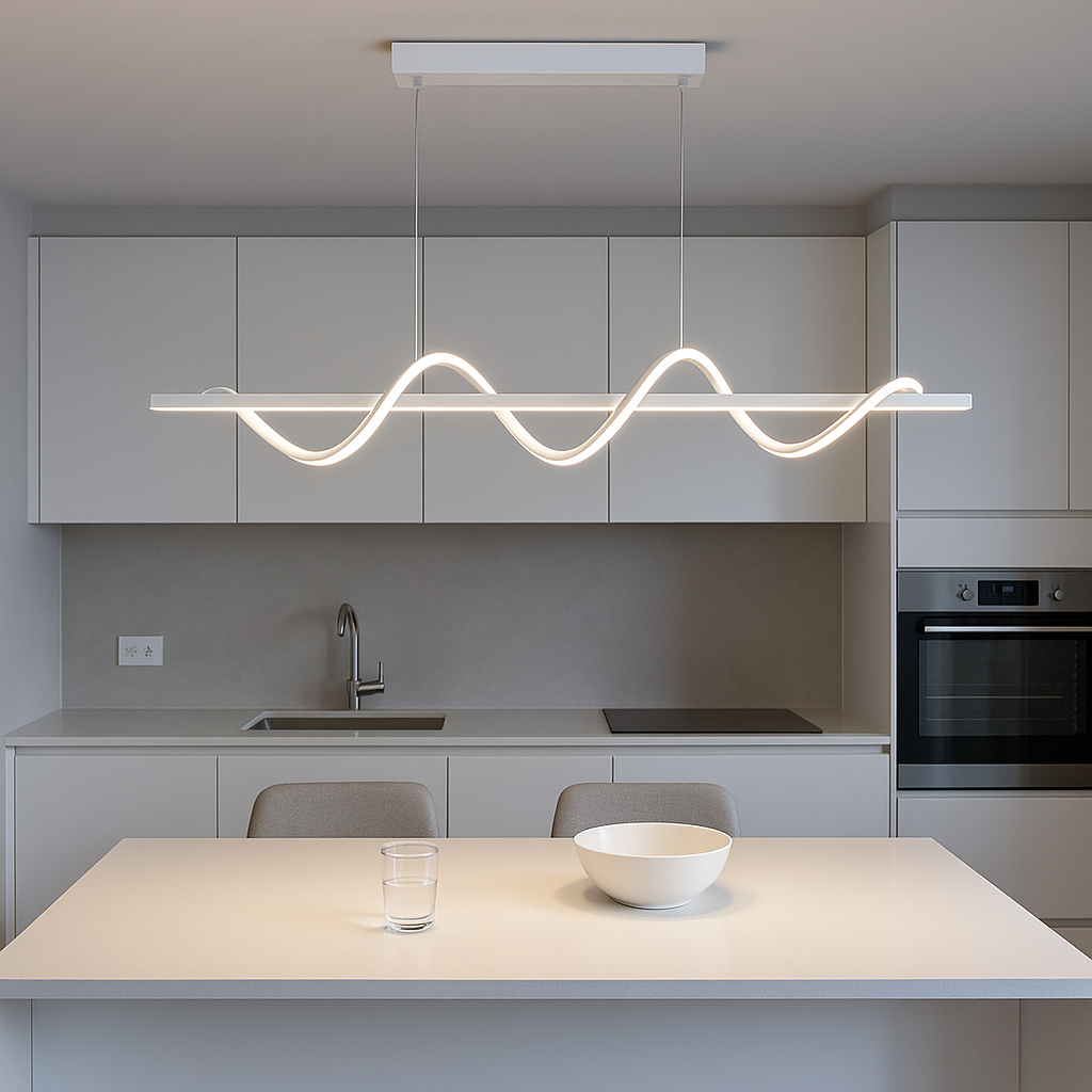 Lampadario LED a Sospensione Moderno 36W con Luce selezionabile 3000K 4000K 6500K – 2280 Lumen – Design Ondulato in Alluminio Bianco – Illuminazione Interni Sala Cucina Soggiorno