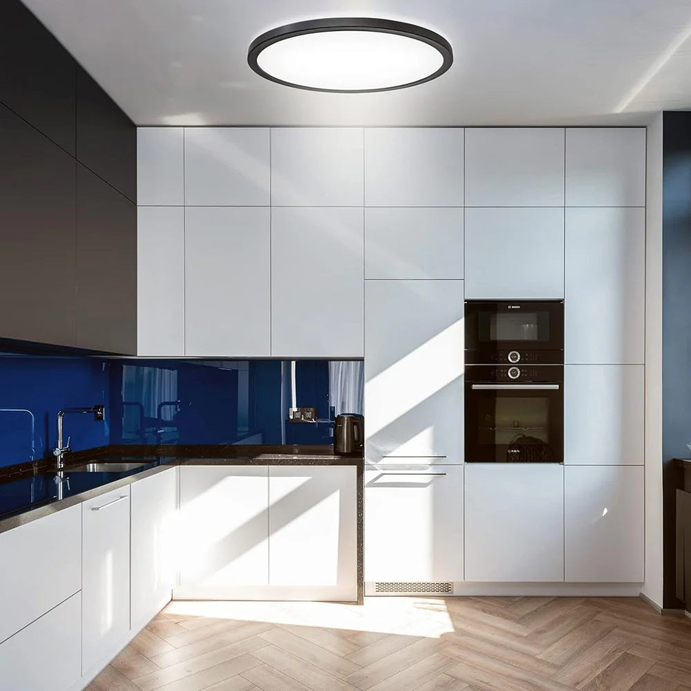 Plafoniera LED Slim 36W 3600lm Ø48cm CCT-Switch 6500K/4000K/2700K – Luce fredda calda o naturale Selezionabile, Nero, Angolo 120°, IP40 – Design Ultra Sottile