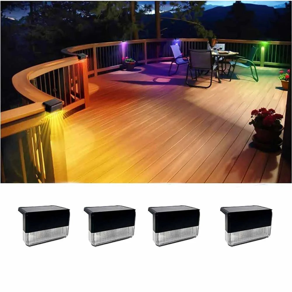 Segnapasso LED Solare da Esterno RGB + 3000K, IP65, CCT-Switch, Luce Calda e Multicolore, Autonomia 8-10 Ore, Sensore Crepuscolare, 4 Pezzi, per Scale, Recinzioni e Giardini