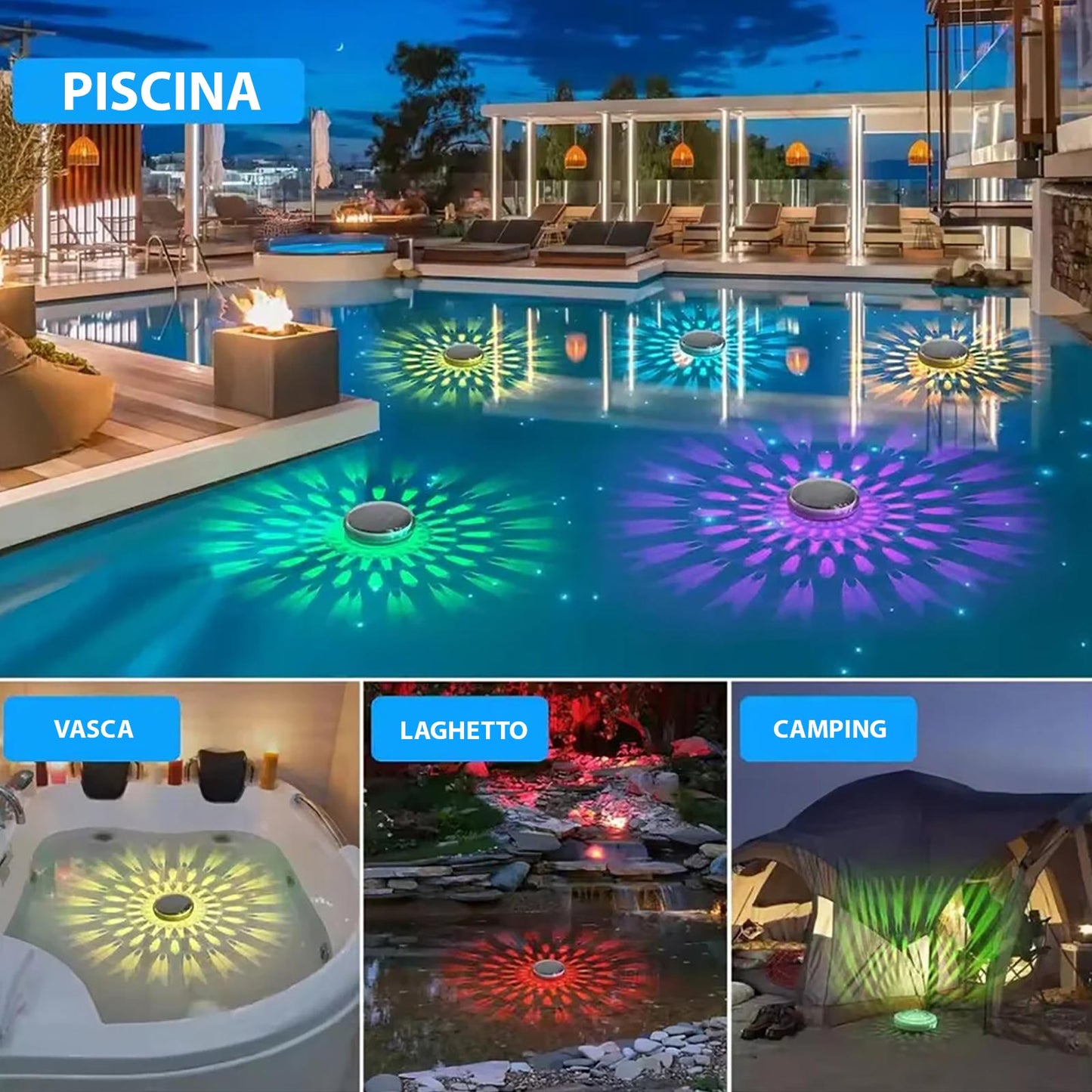 Lampada LED Galleggiante Piscina IP67 RGB Solare – Faretto Decorativo Impermeabile con Telecomando, 3 Modalità Dinamiche e Timer – Luci Multicolore per Giardino, Spa, Fontane, Vasche