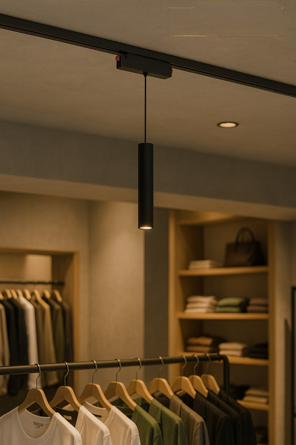 Lampada LED a Sospensione per Binario Magnetico 48V, 8W 680 Lumen, Luce Naturale 4000K o Luce Calda 3000K, Corpo Alluminio Nero, Fascio 24°, Design Moderno per Interni