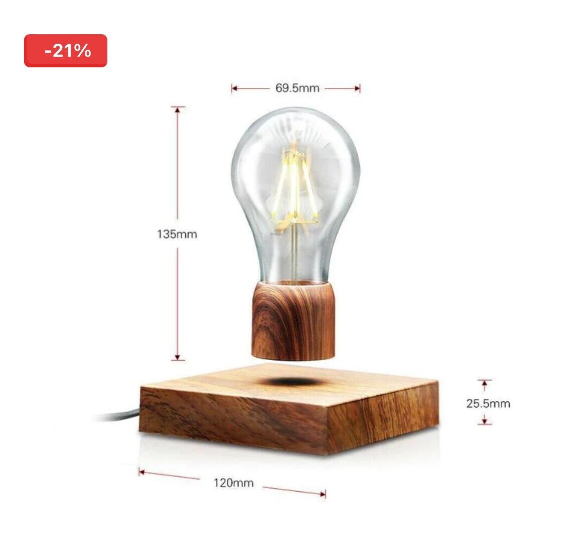 Lampada da Tavolo LED a Levitazione Magnetica - Design Moderno attacco E27 con Filamento a LED