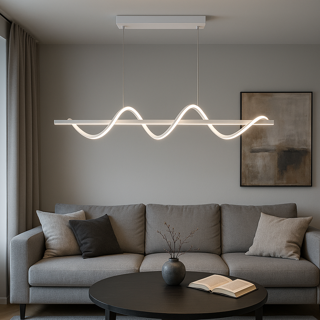 Lampadario LED a Sospensione Moderno 36W con Luce selezionabile 3000K 4000K 6500K – 2280 Lumen – Design Ondulato in Alluminio Bianco – Illuminazione Interni Sala Cucina Soggiorno