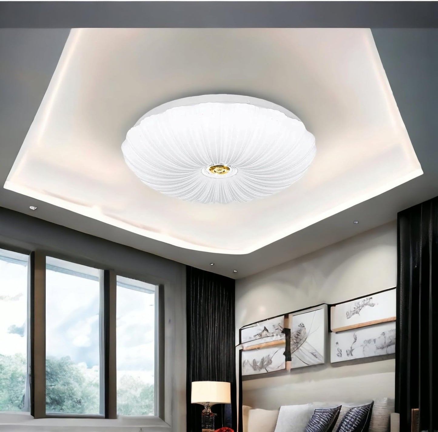Plafoniera LED Soffitto 46W con Effetto Stellato, 3680 Lumen, 3 Tonalità di Luce (3000K/4000K/6500K), Bluetooth e Telecomando, Design Moderno in Alluminio e PVC, Ø48 cm