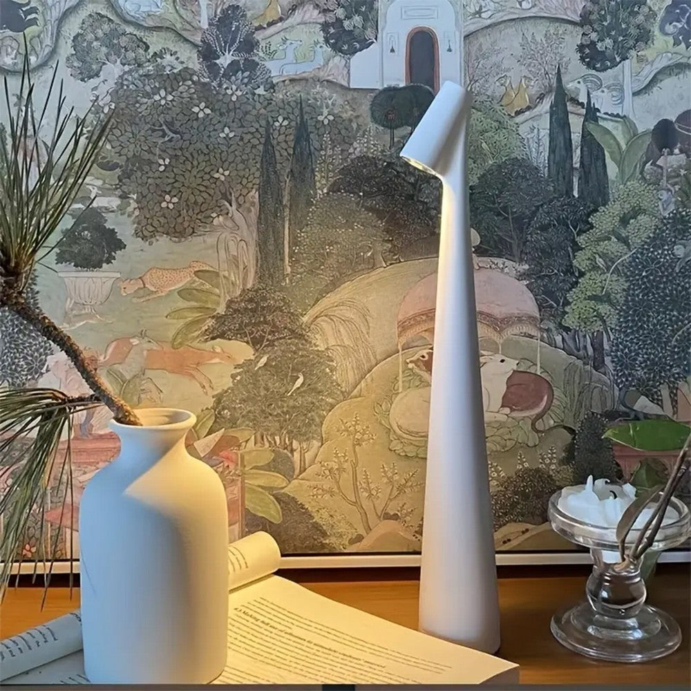 Lampada da Tavolo LED Touch Dimmerabile Ricaricabile 1W 100lm in Alluminio, Luce Calda 3000K, Design Moderno Bianco