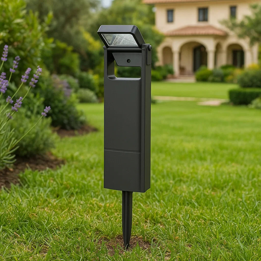 Lampioncino LED solare da giardino con picchetto, luce calda 3000K - naturale 4000K - fredda 6500K, 10W 200lm, orientabile, pannello solare, durata 8 ore, IP65, per esterni, vialetti e aiuole