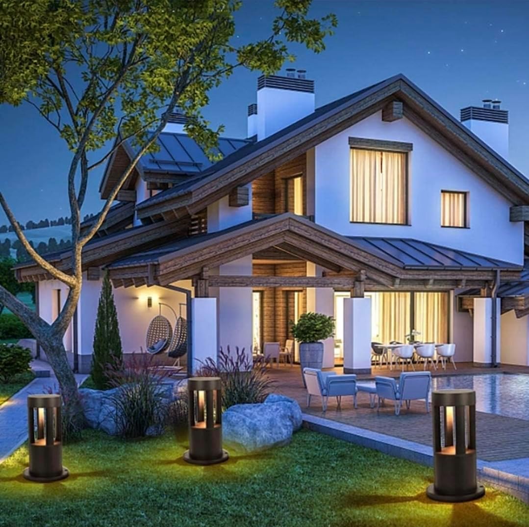 Lampione a led lampioncino lampada illuminazione da esterno palo da giardino nero moderno 12w ip65 30cm
