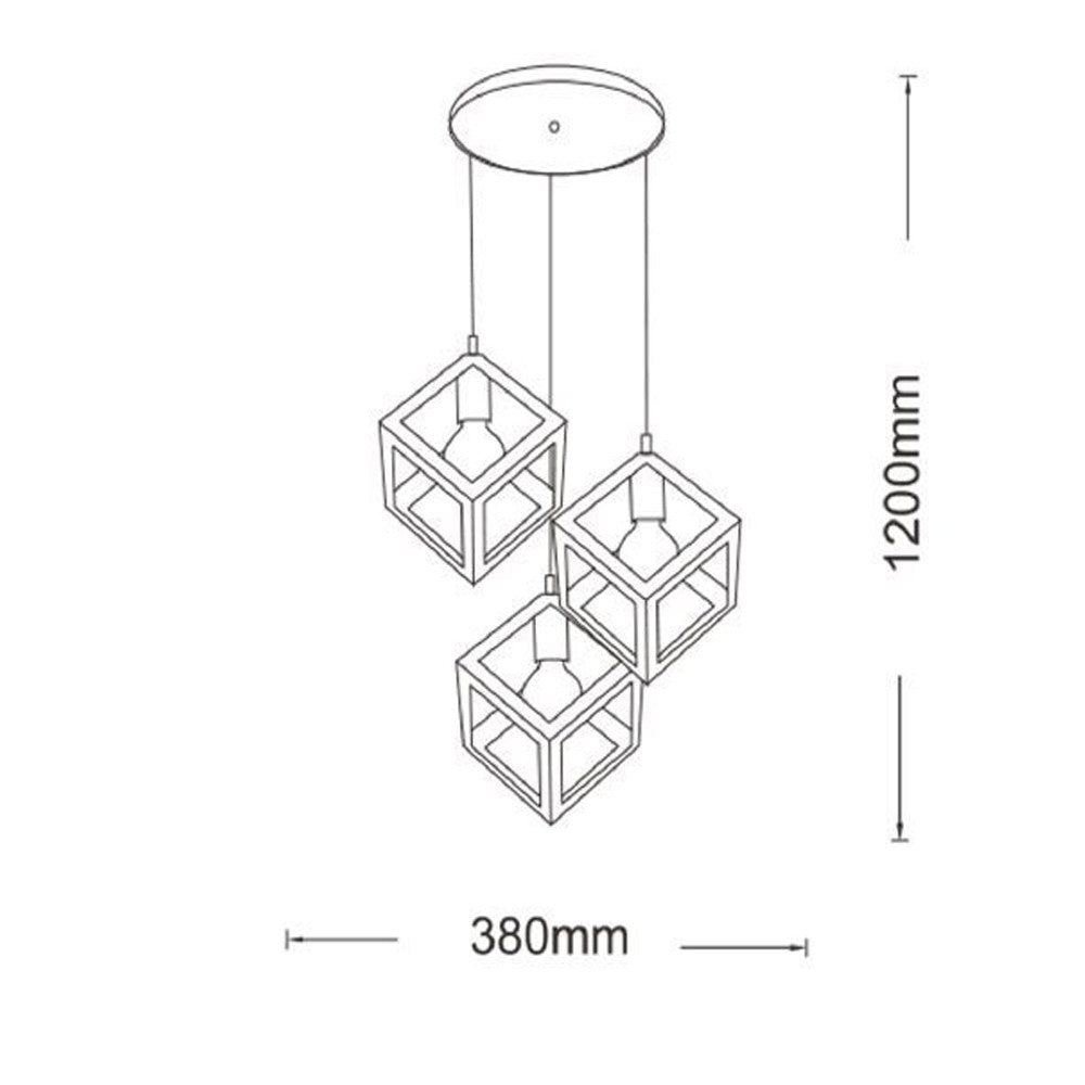 Lampadario a Sospensione Moderno 3 Luci – Struttura Geometrica a Cubo in Metallo Nero o Bianco – Portalampada E27 – Illuminazione Design per Cucina, Sala da Pranzo, Soggiorno