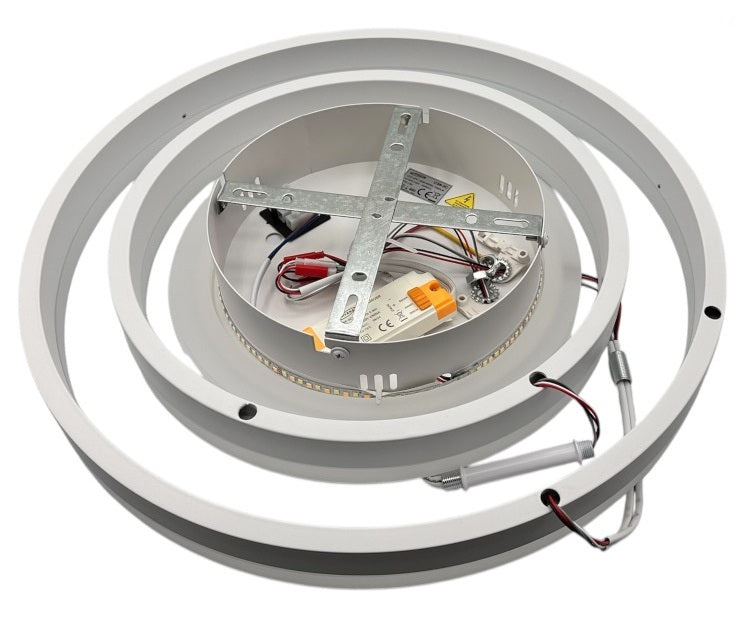 Plafoniera LED Moderna 42W 3360lm CCT Switch – Luce Calda 3000K, Naturale 4000K, Fredda 6500K – Design Doppio Cerchio Bianco in Alluminio e Acrilico per Interni 220V